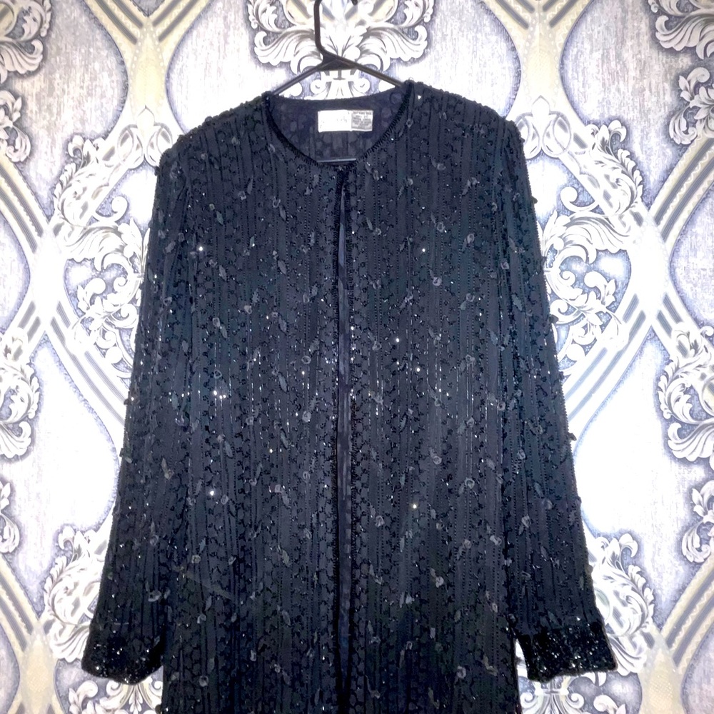 Vintage 80s Black sequence blouse by Judith Ann Creations! Sparkles!